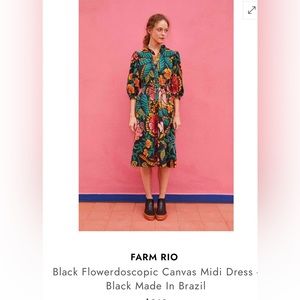 Farm Rio black flowerdoscopic canvas midi dress XS
